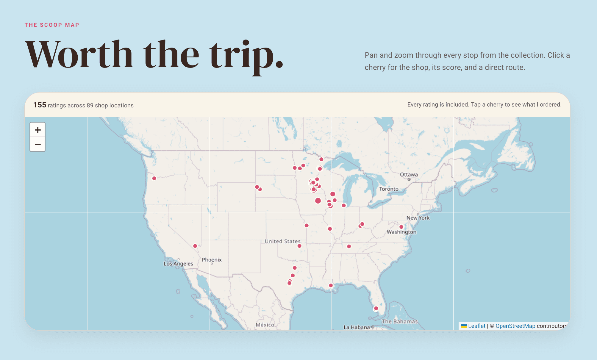 The Scoop Map makes the whole archive geographically useful, with every rating ready to become a destination.
